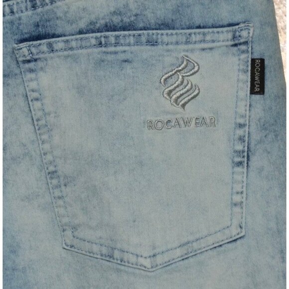 Rocawear Acid Wash Skinny Jeans Men's 34x32 Blue Stretch Denim Y2K Light Retro - Picture 6 of 9